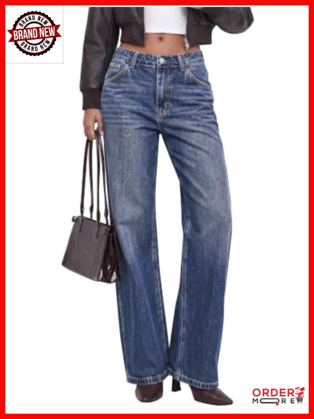 High Waisted Wide Leg Stretchy Denim Pants - Casual Trendy Jeans